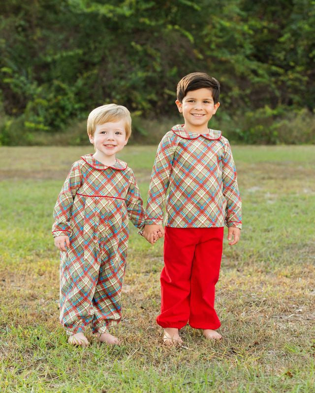 Corduroy Plaid Long Romper