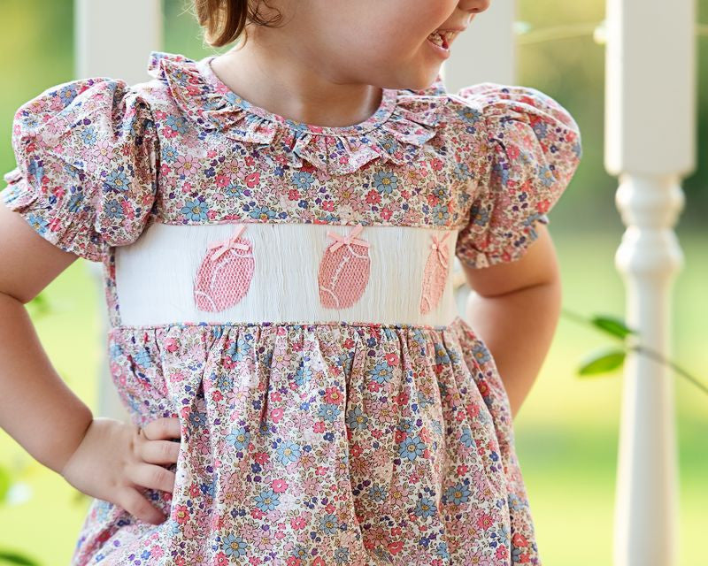 Fall Floral Pink Smocked Football Bubble