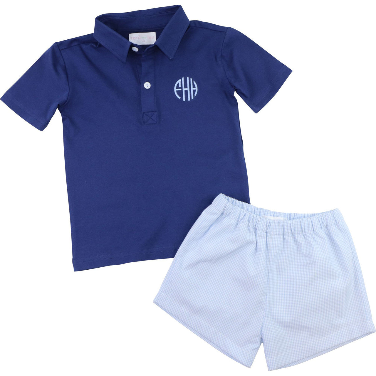 Navy And Blue Gingham Polo Short Set