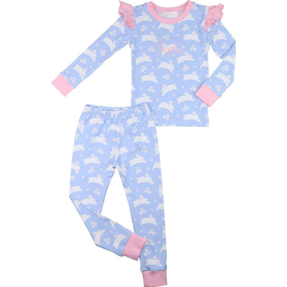 Blue And Pink Bunny Knit Pajamas