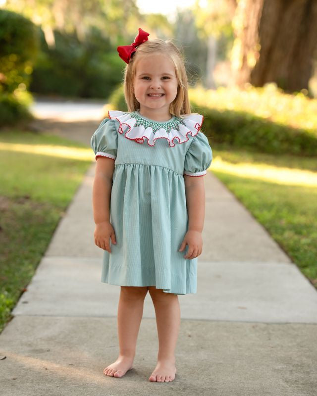 Green Gingham Smocked Collar Dress