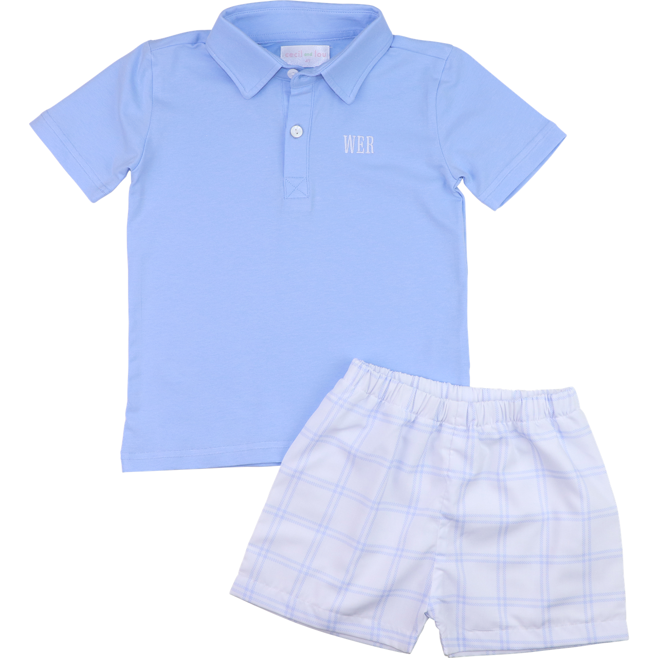 Blue And White Plaid Polo Short Set