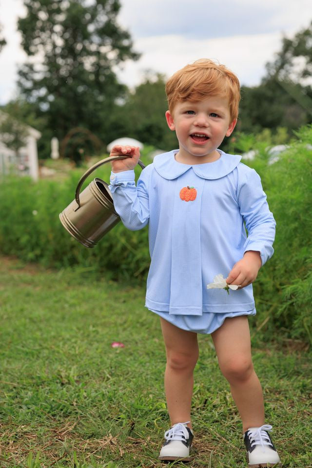 Blue Gingham Knit  Crochet Pumpkin Diaper Set