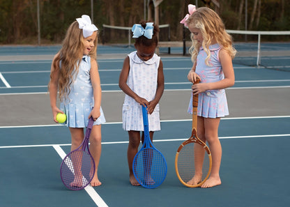 Blue And White Bow Print Lycra Tennis Dress