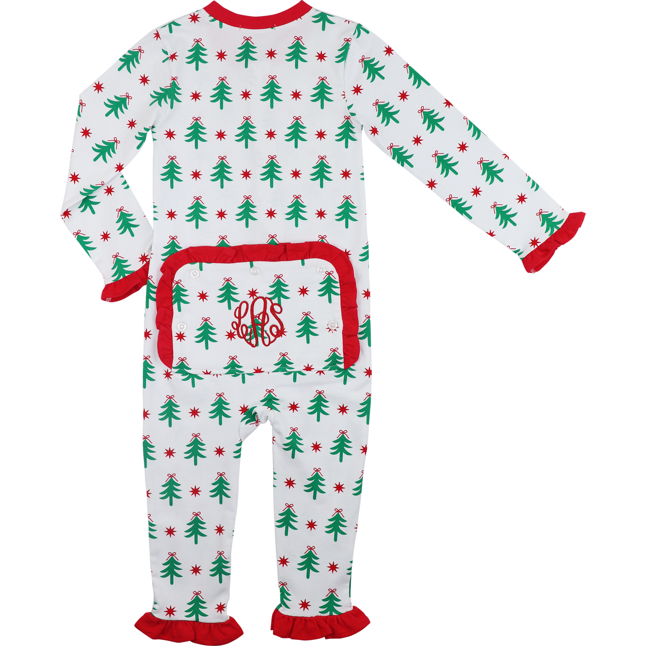 Red And Green Knit Christmas Tree Ruffle Zipper Pajamas