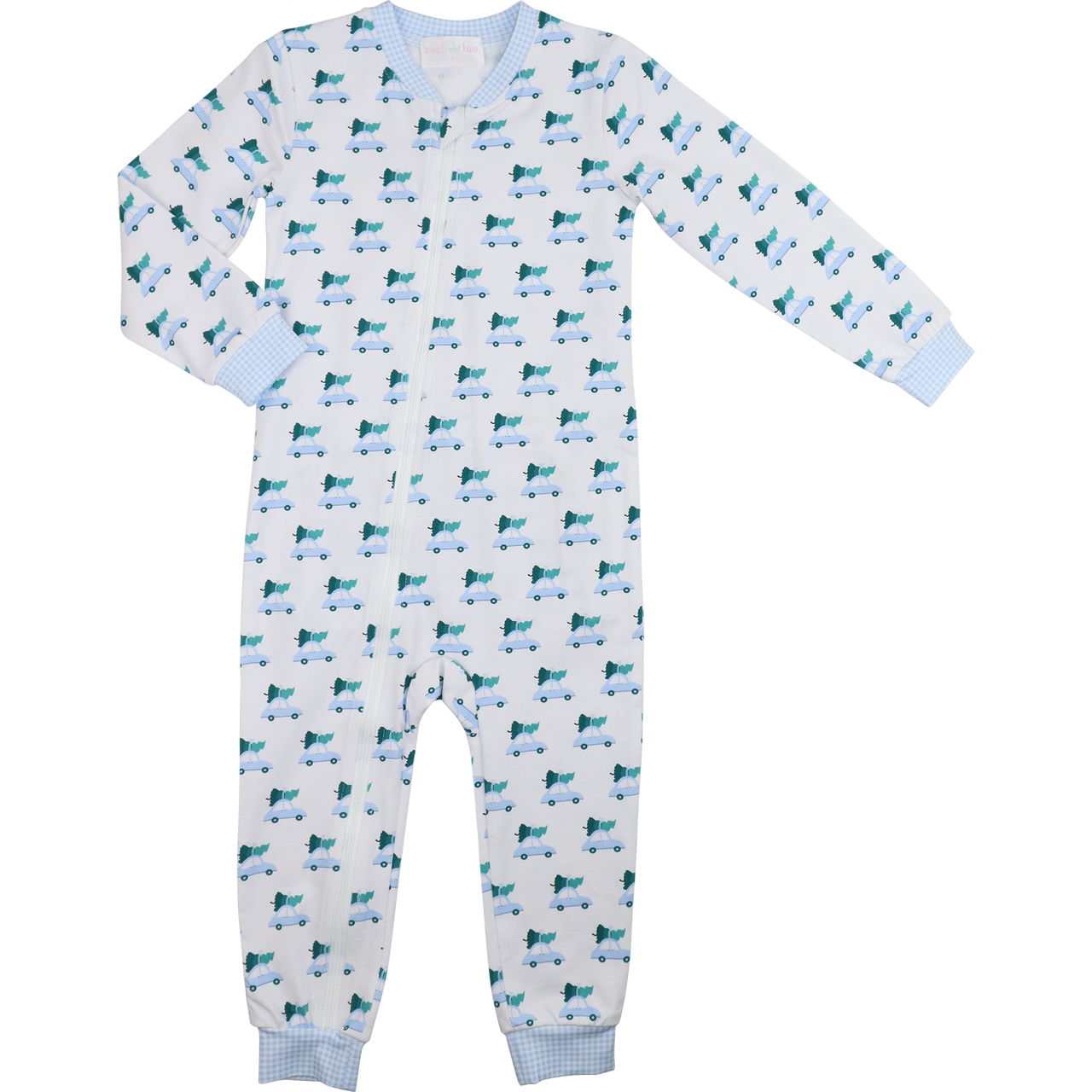 Blue Car And Christmas Tree Knit Zipper Pajamas