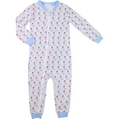 Blue Stripe Knit Christmas Puppy Zipper Pajamas