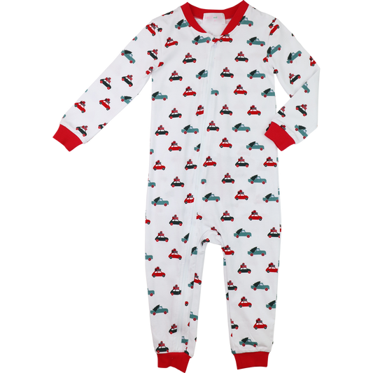 Red And Green Christmas Cars Knit Zipper Pajamas