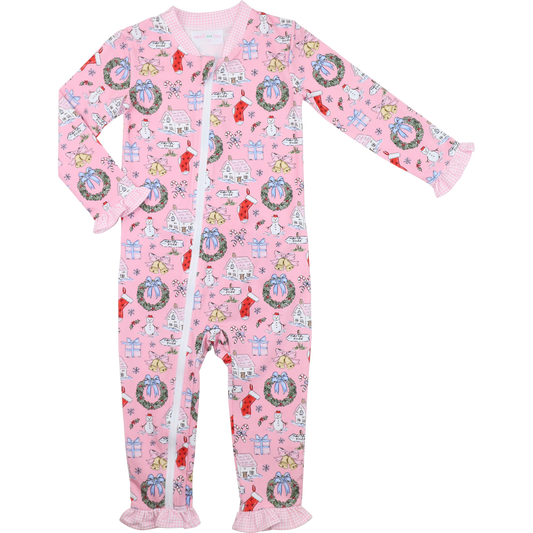 Pink North Pole Knit Zipper Pajamas