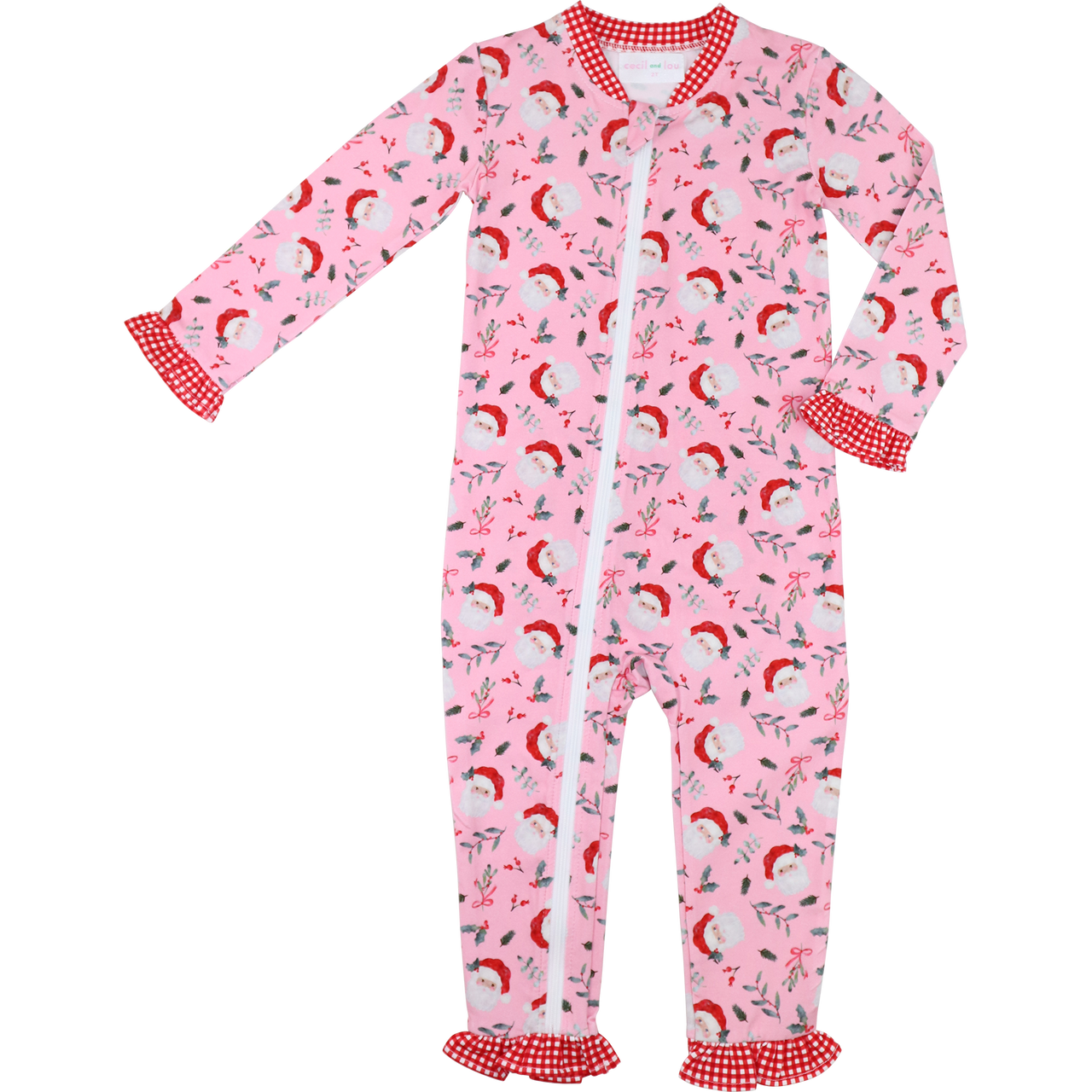 Pink And Red Knit Santa Zipper Pajamas