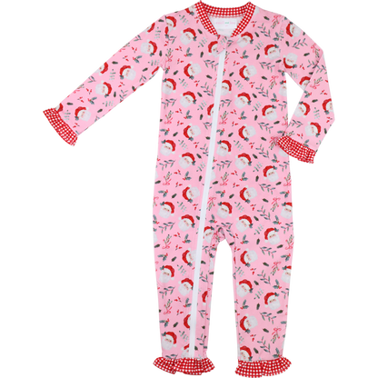 Pink And Red Knit Santa Zipper Pajamas