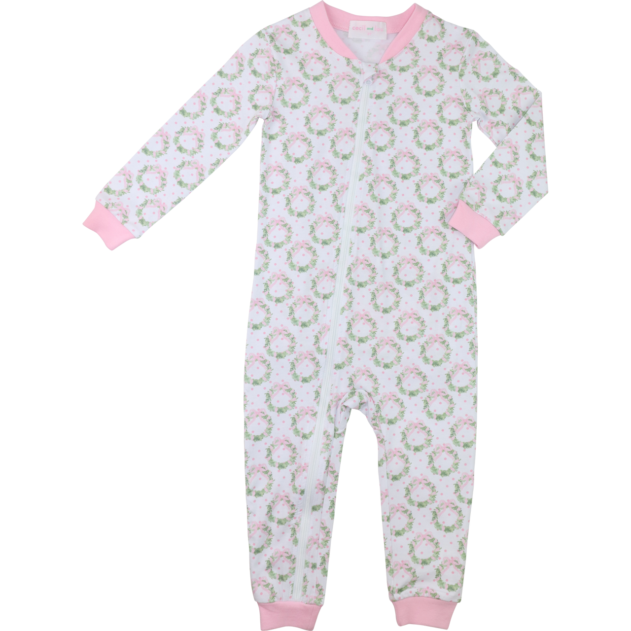 Pink Dot Knit Christmas Wreath Knit Zipper Pajamas