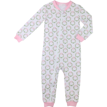 Pink Dot Knit Christmas Wreath Knit Zipper Pajamas