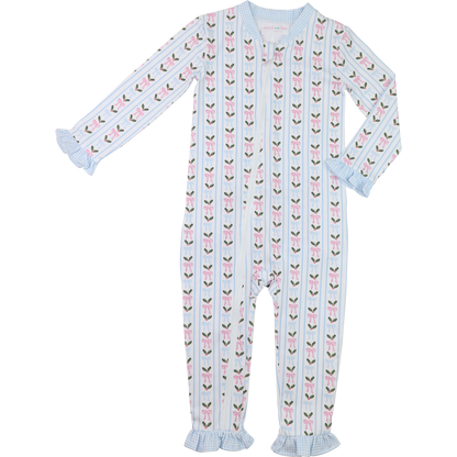 Pink And Blue Holly And Bow Knit Zipper Pajamas