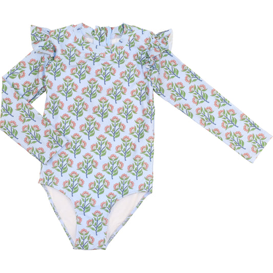 Floral Block Print Lycra Rashguard Swimsuit