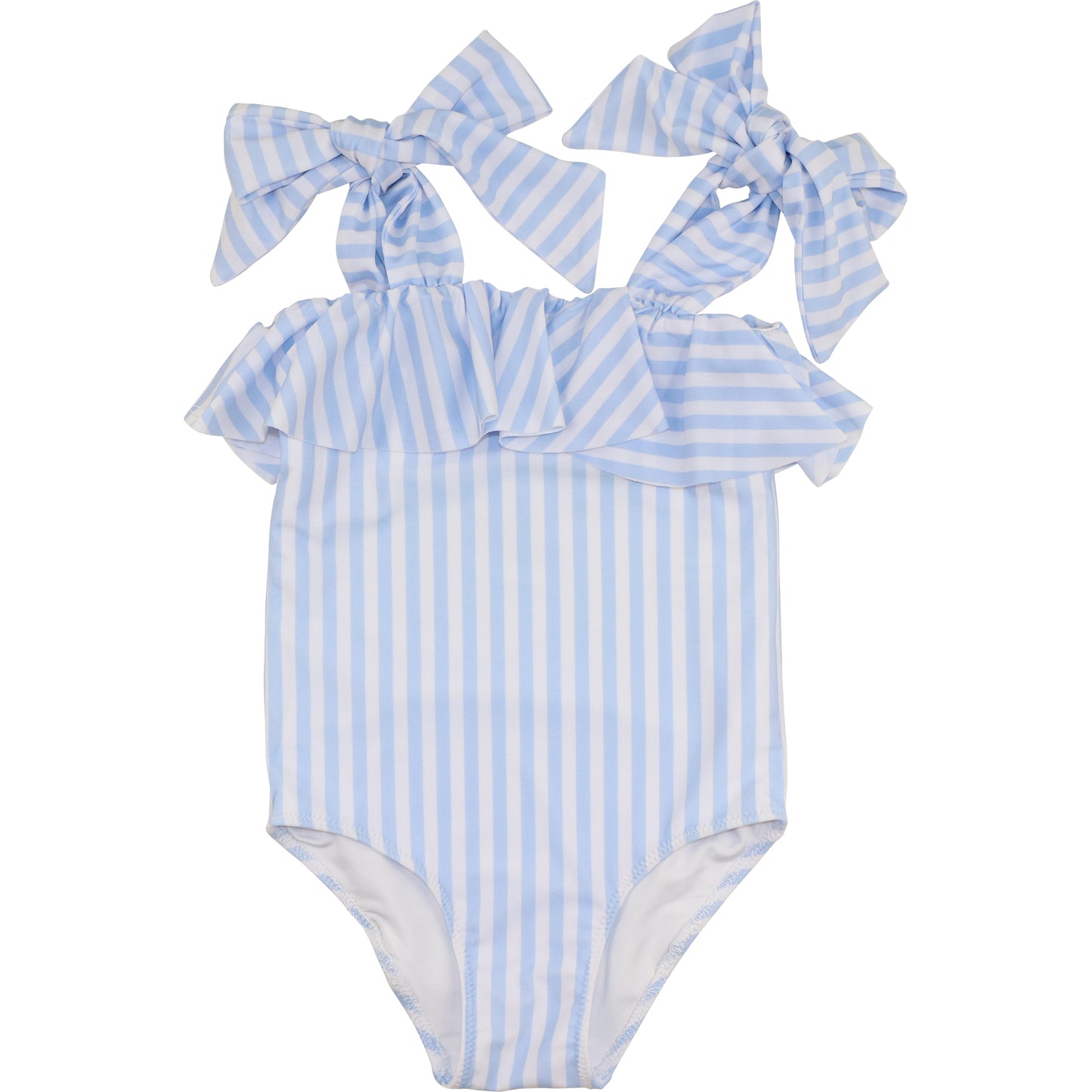 Blue And White Striped Lycra Swimsuit