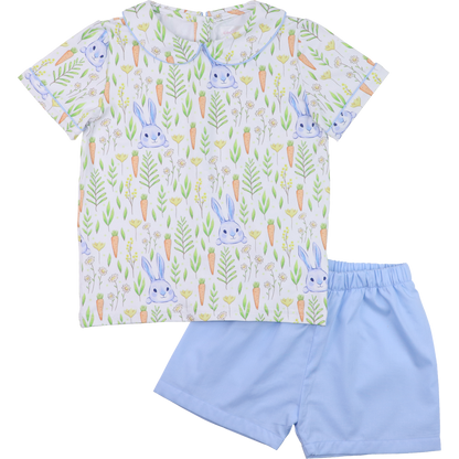 Blue Bunny And Carrot Short Set