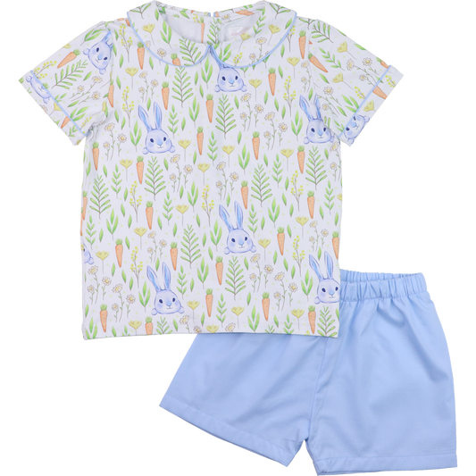 Blue Bunny And Carrot Short Set