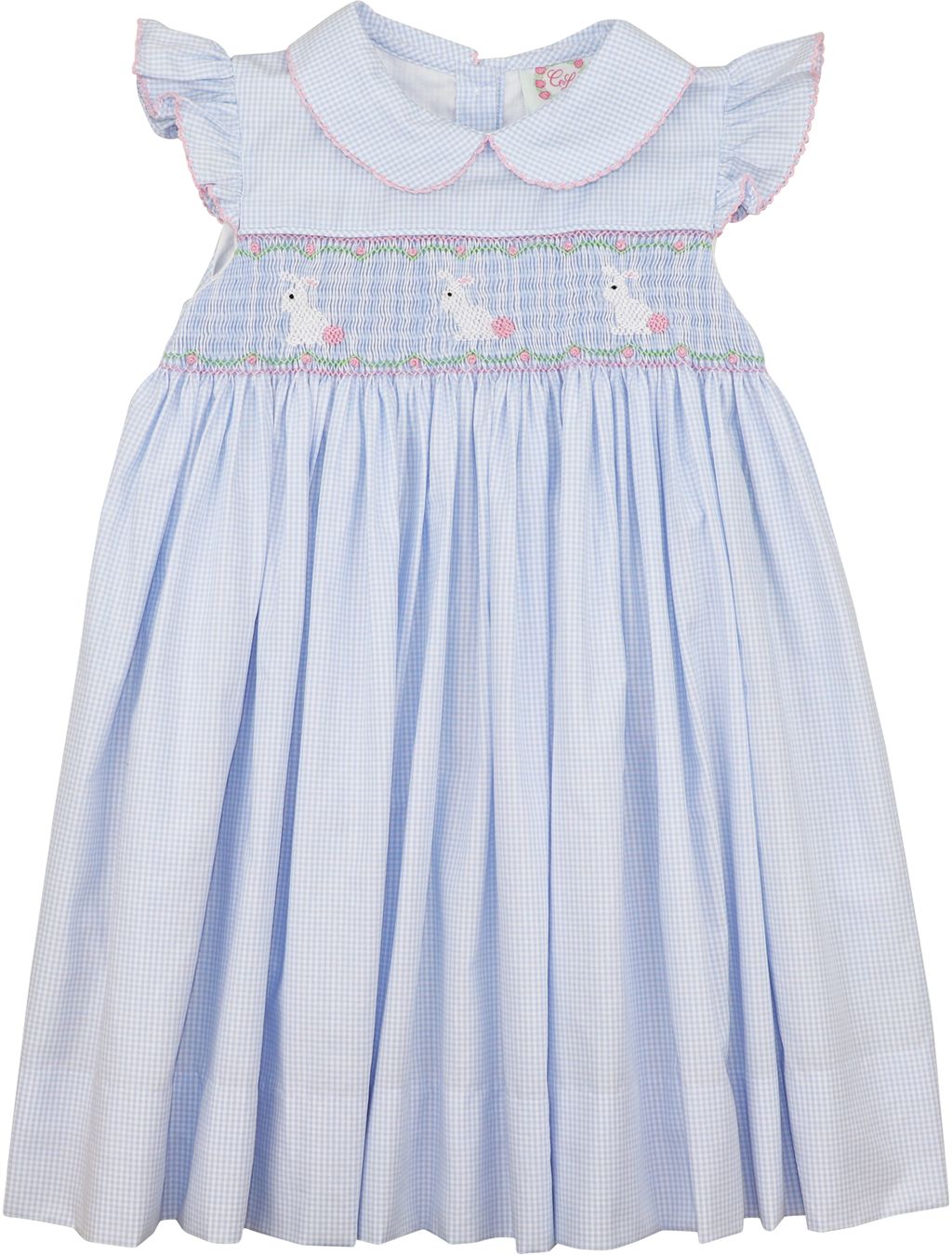 Blue Gingham Smocked Bunnies Dress