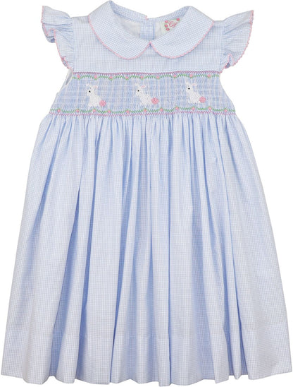 Blue Gingham Smocked Bunnies Dress