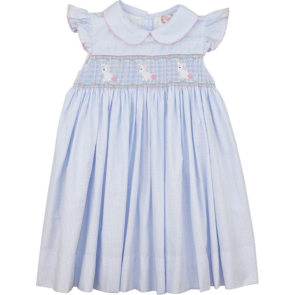 Blue Gingham Smocked Bunnies Dress