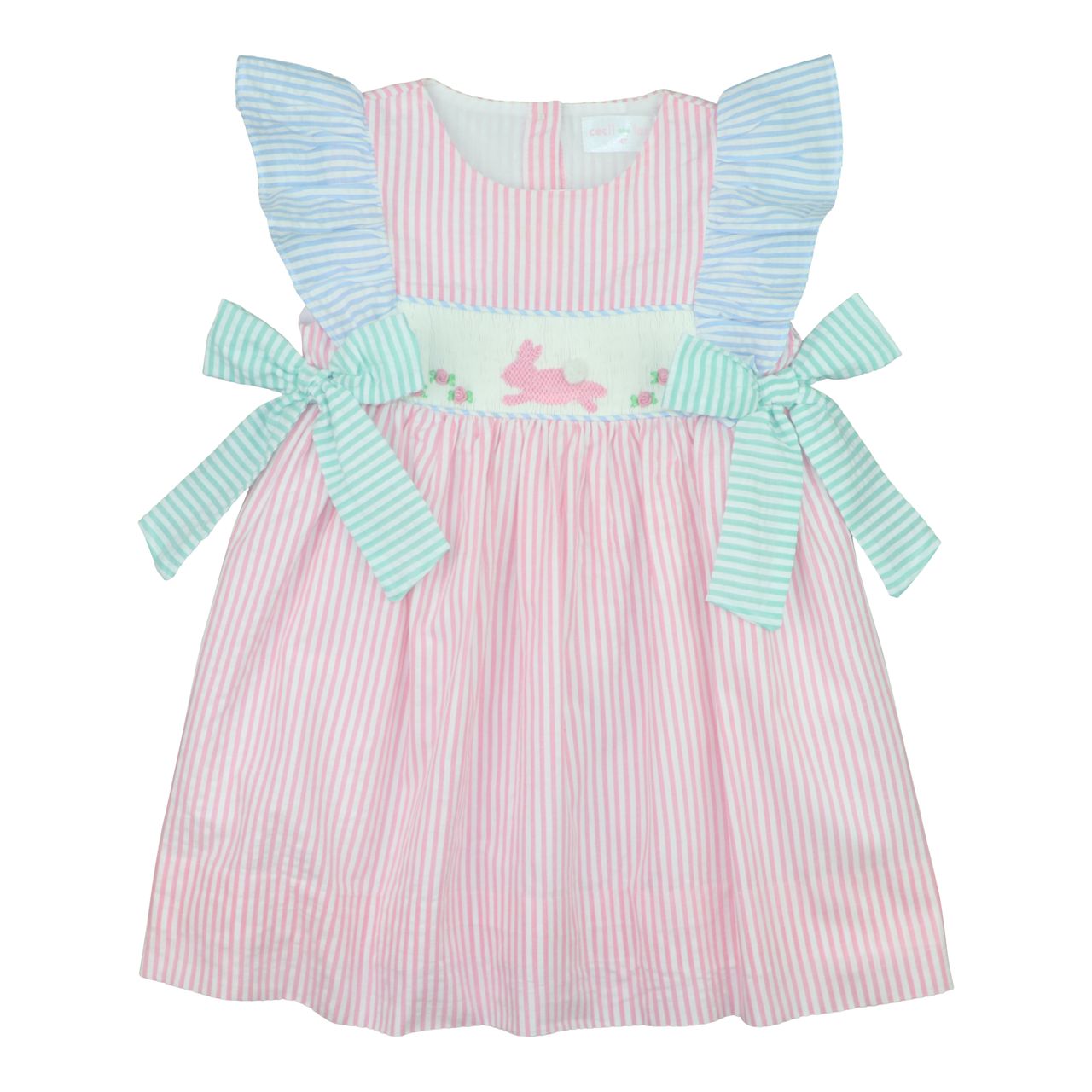 Pastel Seersucker Smocked Bunny Dress