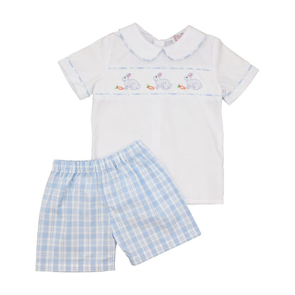 Blue Plaid Bunnies And Carrots Short Set