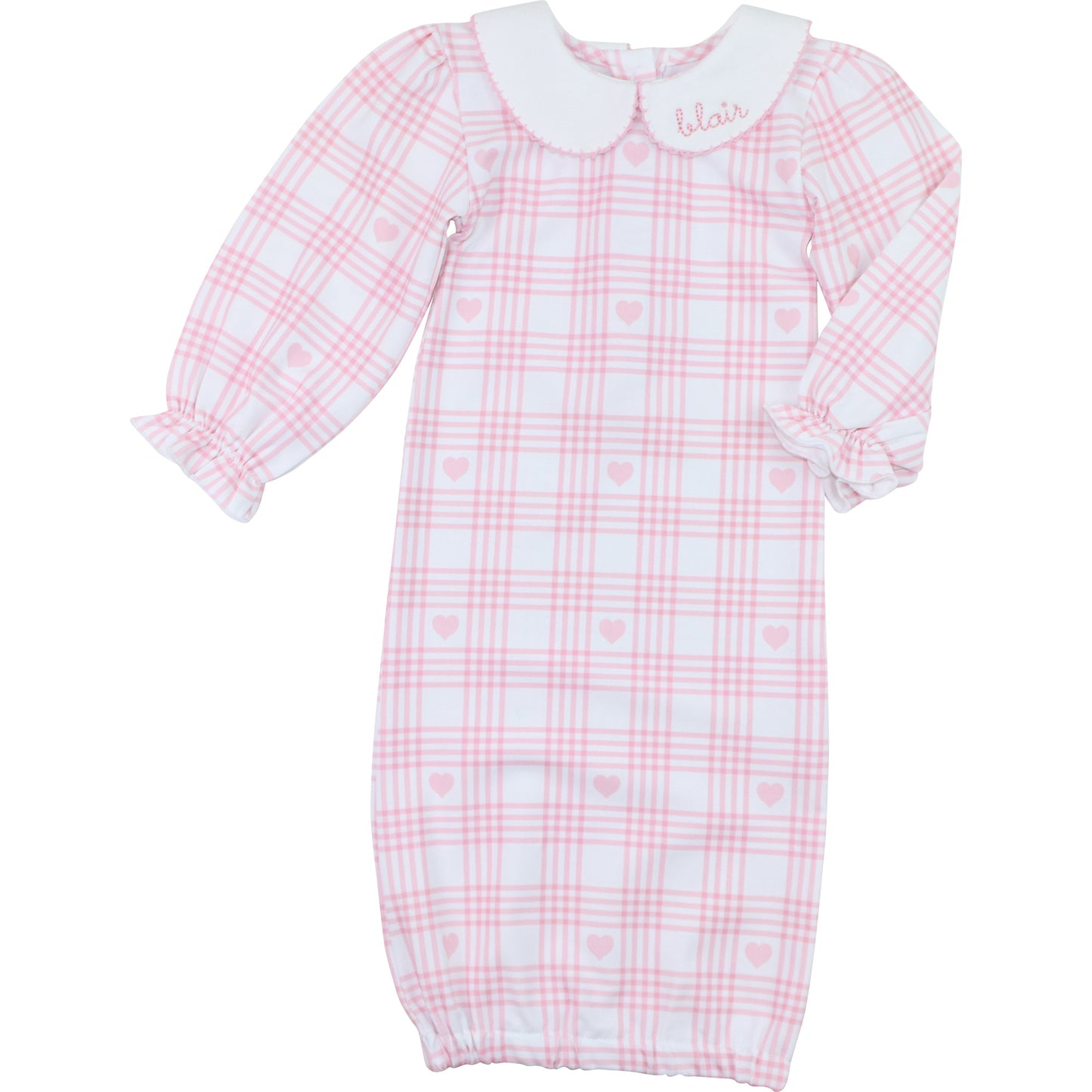 Pink Knit Smocked Plaid Heart Baby Gown