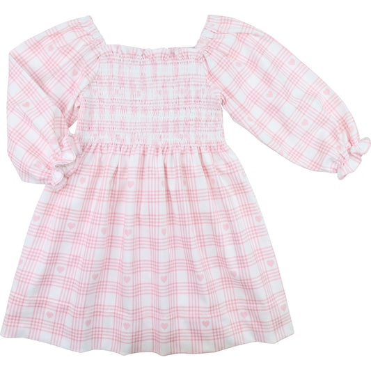 Pink Corduroy Smocked Plaid Heart Dress