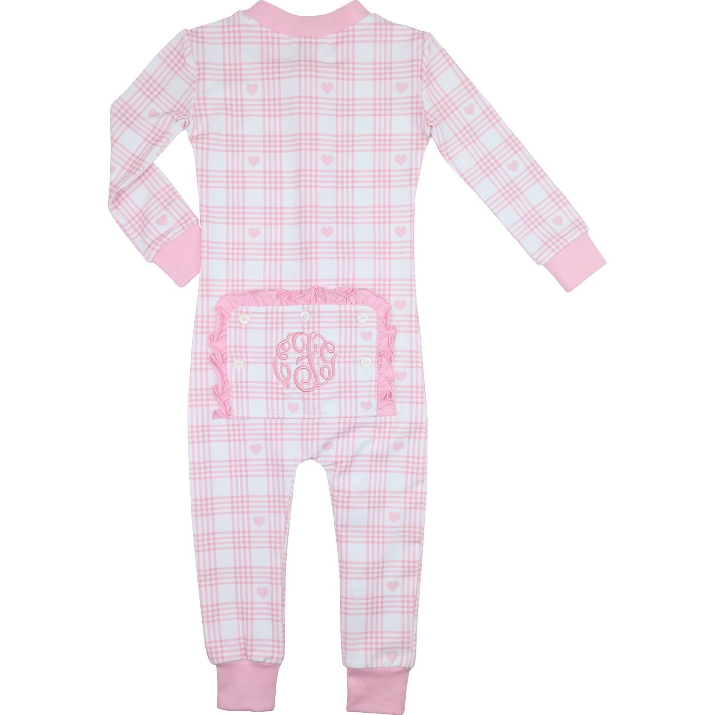 Pink Knit Plaid Heart Zipper Pajamas