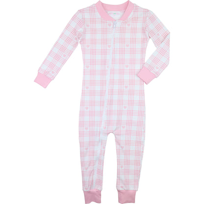 Pink Knit Plaid Heart Zipper Pajamas