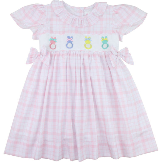 Pink Plaid Smocked Bunnies Dress