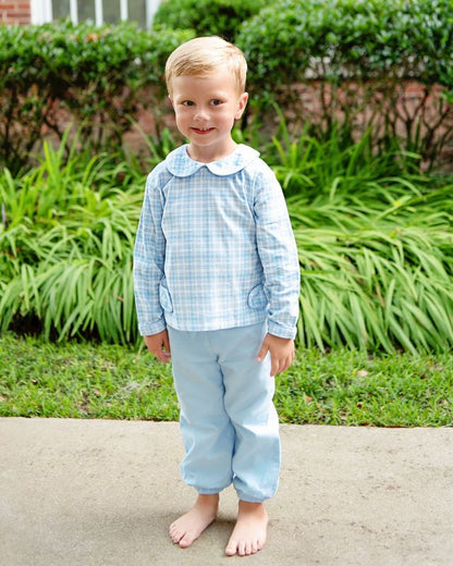 Blue Plaid Corduroy Ankle Pant Set