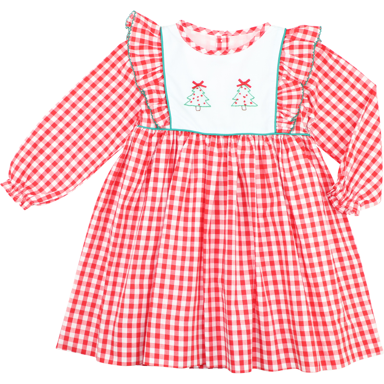 Red Check Shadow Embroidered Christmas Tree Dress