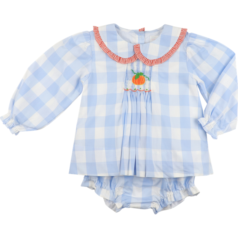 Blue Buffalo Check Smocked Pumpkin Diaper Set