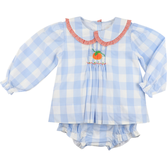 Blue Buffalo Check Smocked Pumpkin Diaper Set