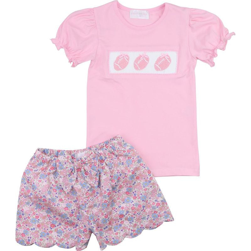 Fall Floral Pink Smocked Football Scalloped Short Set