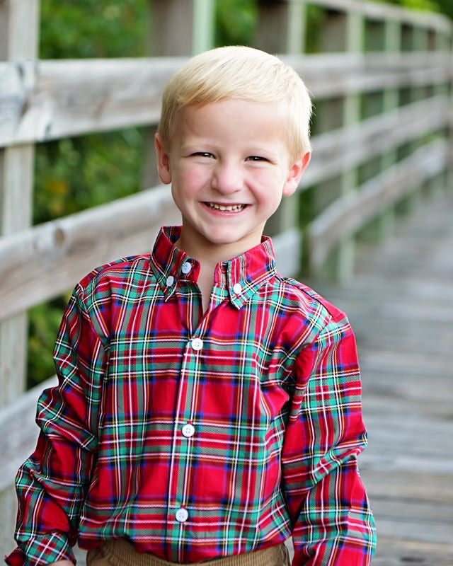 Red And Green Plaid Button Down Polo