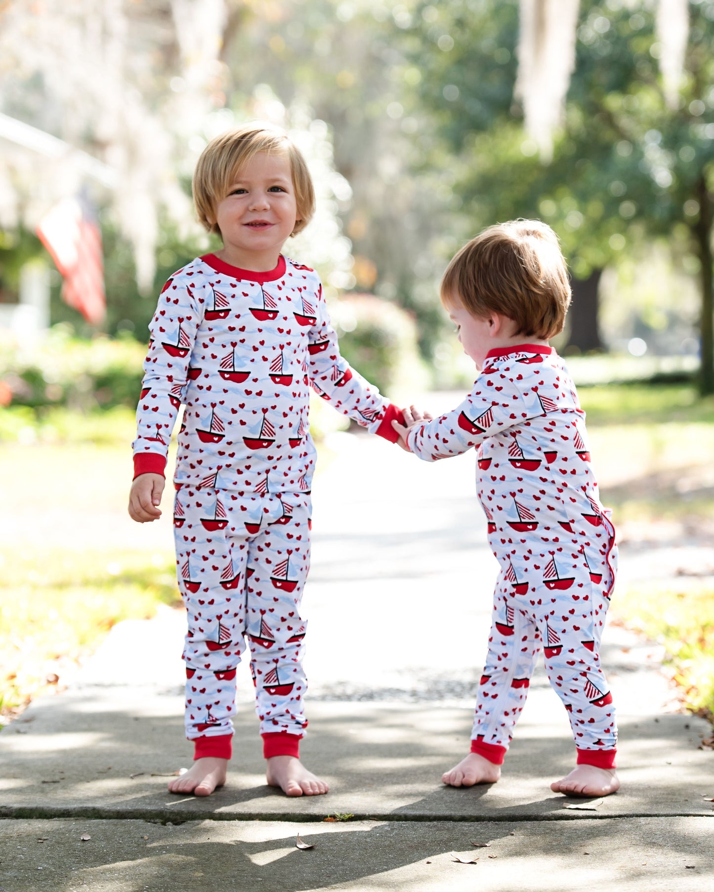 Valentine Sailboat Knit Zipper Pajamas