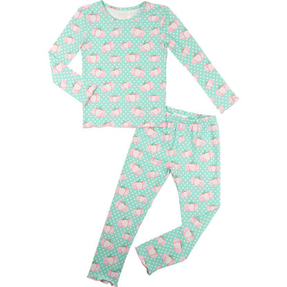 Pink And Green Knit Pumpkin Pajamas