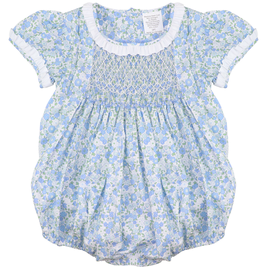 Blue Floral Smocked Bubble