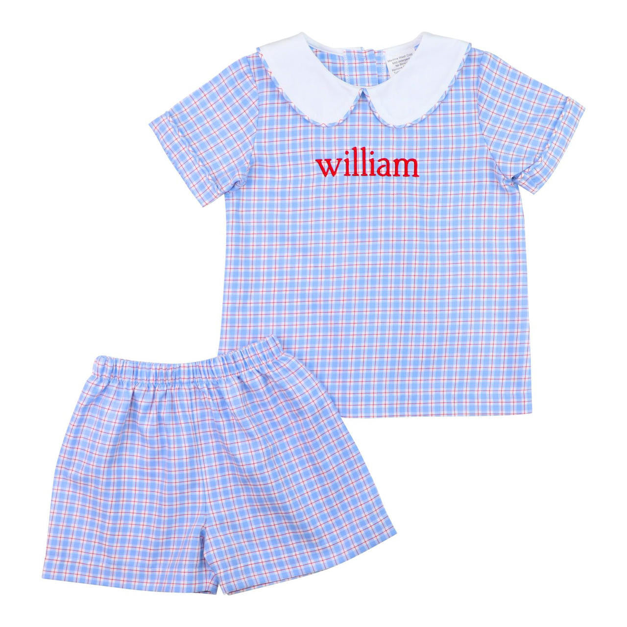 Red And Blue Windowpane Plaid Short Set