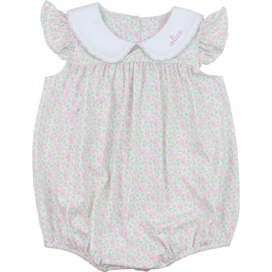 Pink And Green Bunny Print Knit Bubble