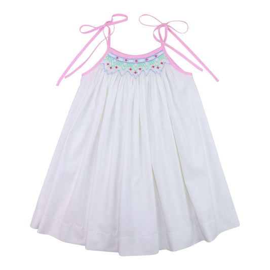 Pink Smocked Shoulder Tie Sun Dress