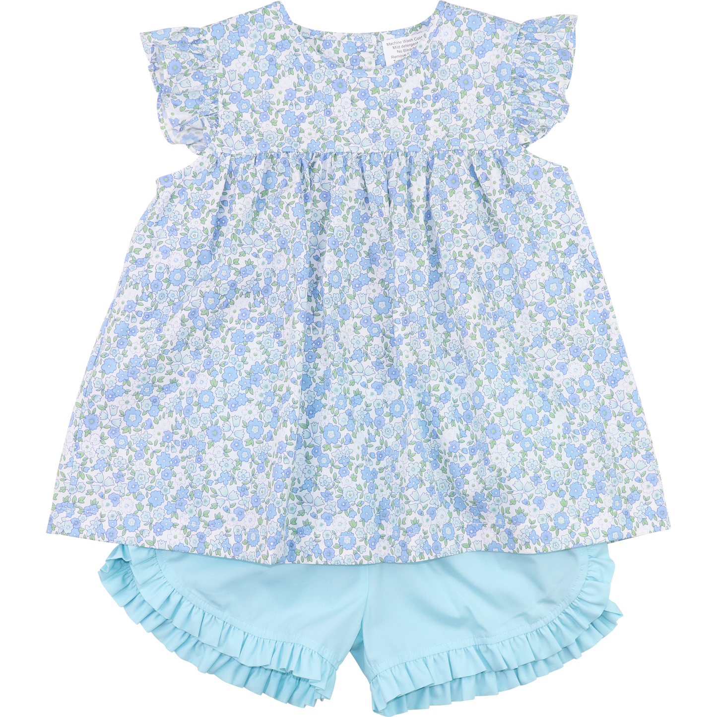 Blue Floral Smocked Short Set