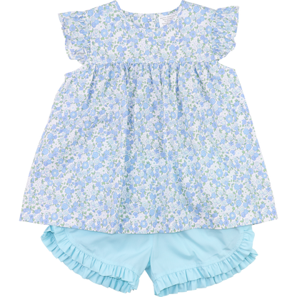 Blue Floral Smocked Short Set