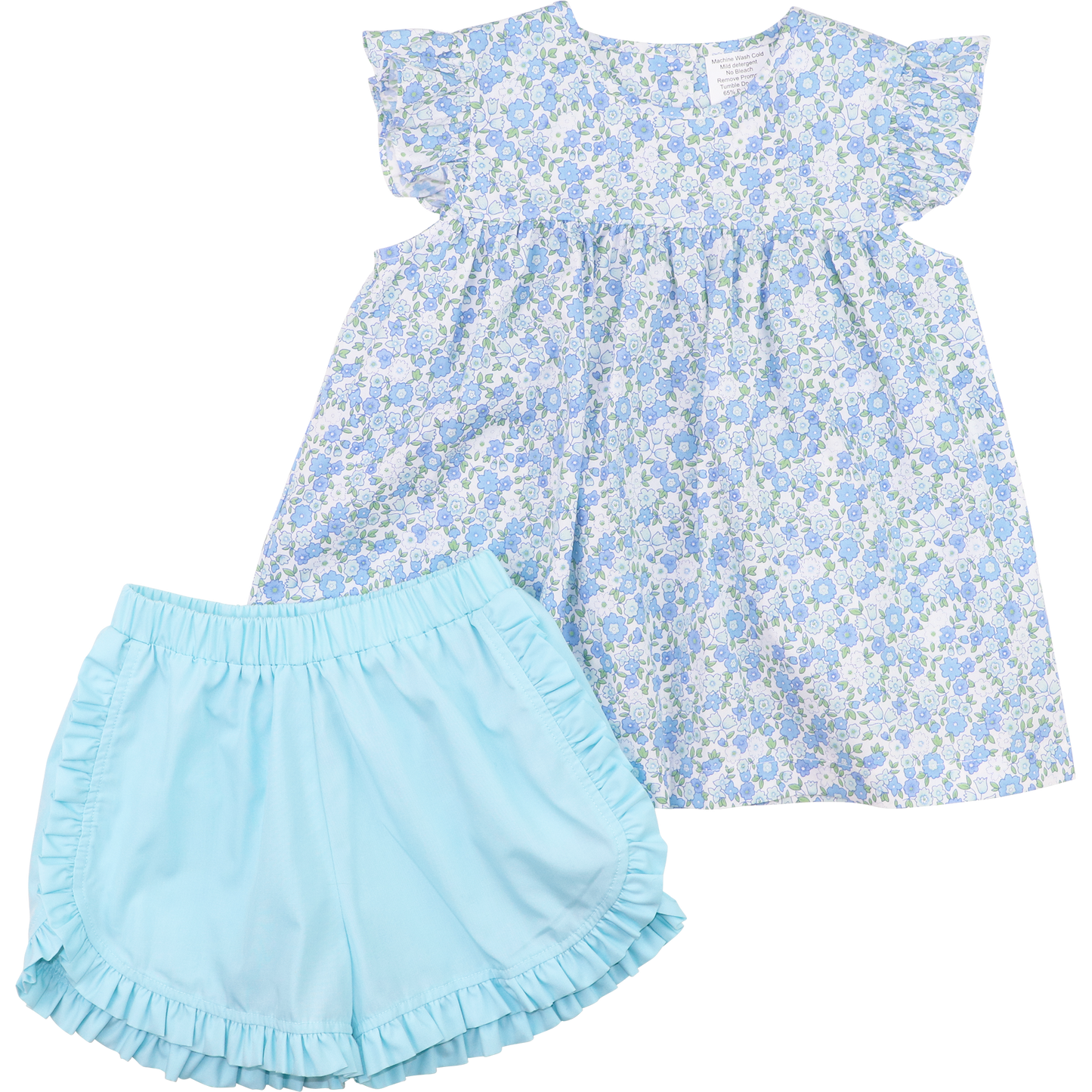 Blue Floral Smocked Short Set