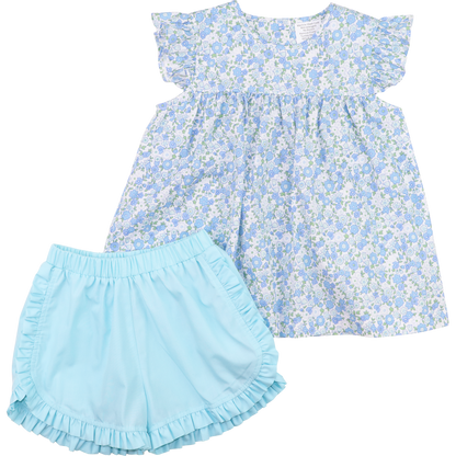 Blue Floral Smocked Short Set