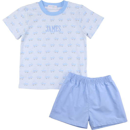 Blue Car Print Short Set