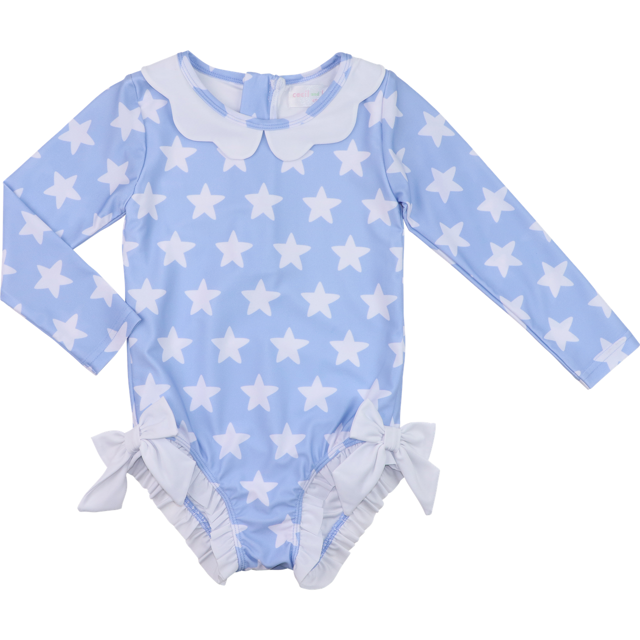 Blue And White Star Print Lycra Rashguard Swimsuit